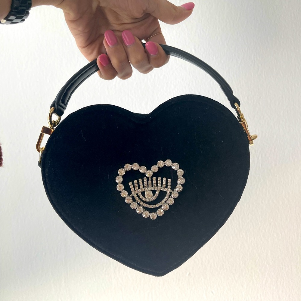 NEW Chiara Ferragni Heart Bag with Tags and dustbag. Velvet and rhinestones